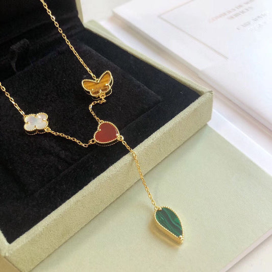 [⭐Hyrra Jewelry]LUCKY SPRING 4 MOTIFS ROSE GOLD NECKLACE