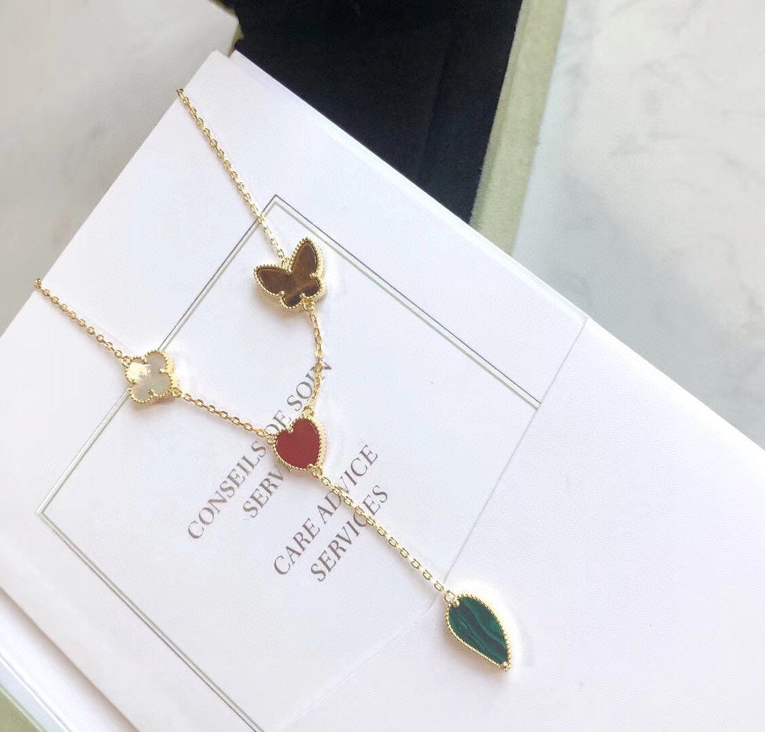 [⭐Hyrra Jewelry]LUCKY SPRING 4 MOTIFS ROSE GOLD NECKLACE