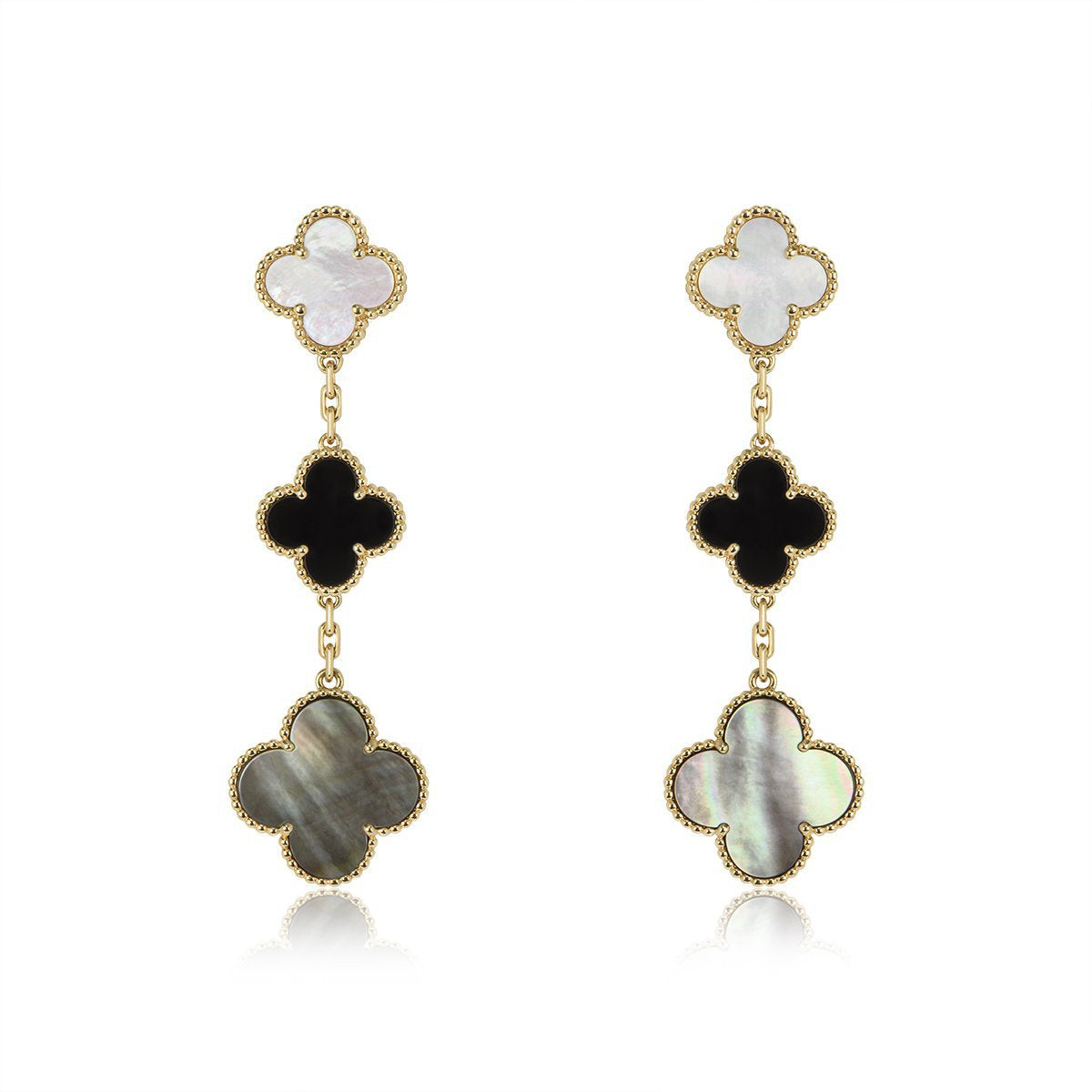 [⭐Hyrra Jewelry]CLOVER EARRINGS GOLD ONYX MOP 3 MOTIF
