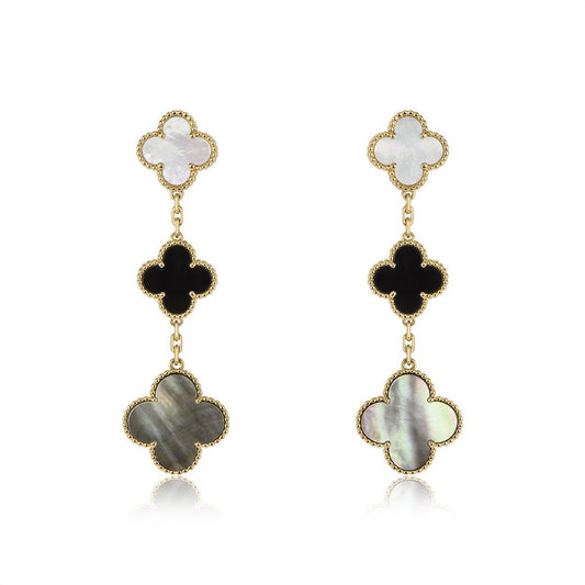 [⭐Hyrra Jewelry]CLOVER EARRINGS GOLD ONYX MOP 3 MOTIF