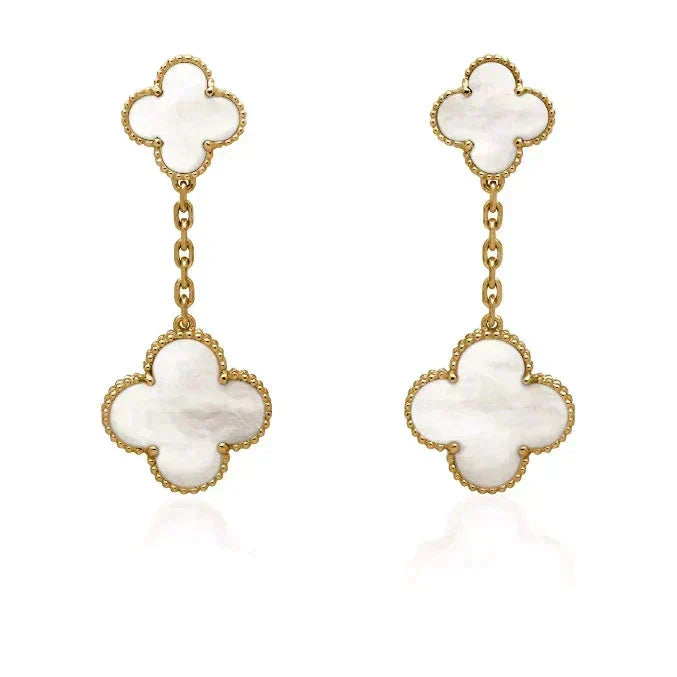[⭐Hyrra Jewelry]CLOVER 2 MOTIF WHITE MOP EARRINGS
