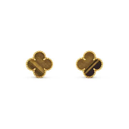 [⭐Hyrra Jewelry]CLOVER MEDIUM 1 MOTIFS TIGER EYE EARRINGS