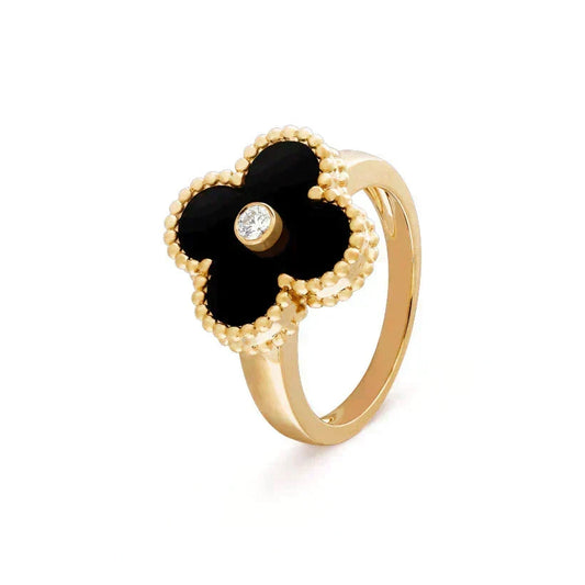 [⭐Hyrra Jewelry]CLOVER ONYX RING GOLD DIAMOND