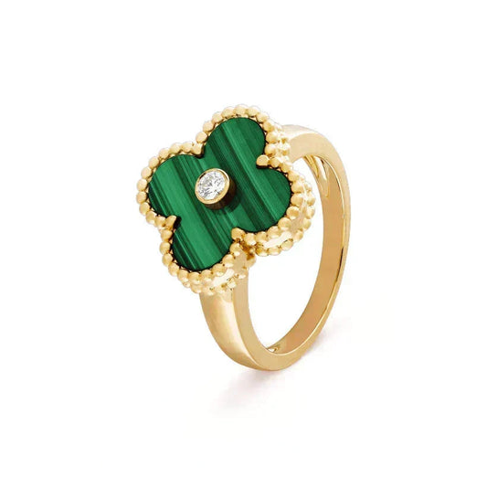 [⭐Hyrra Jewelry]CLOVER MALACHITE RING GOLD DIAMOND