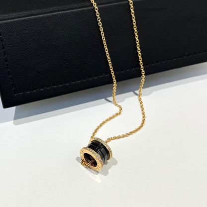 [⭐Hyrra Jewelry]ZERO 1 BLACK CERAMIC DIAMOND PINK GOLD NECKLACE